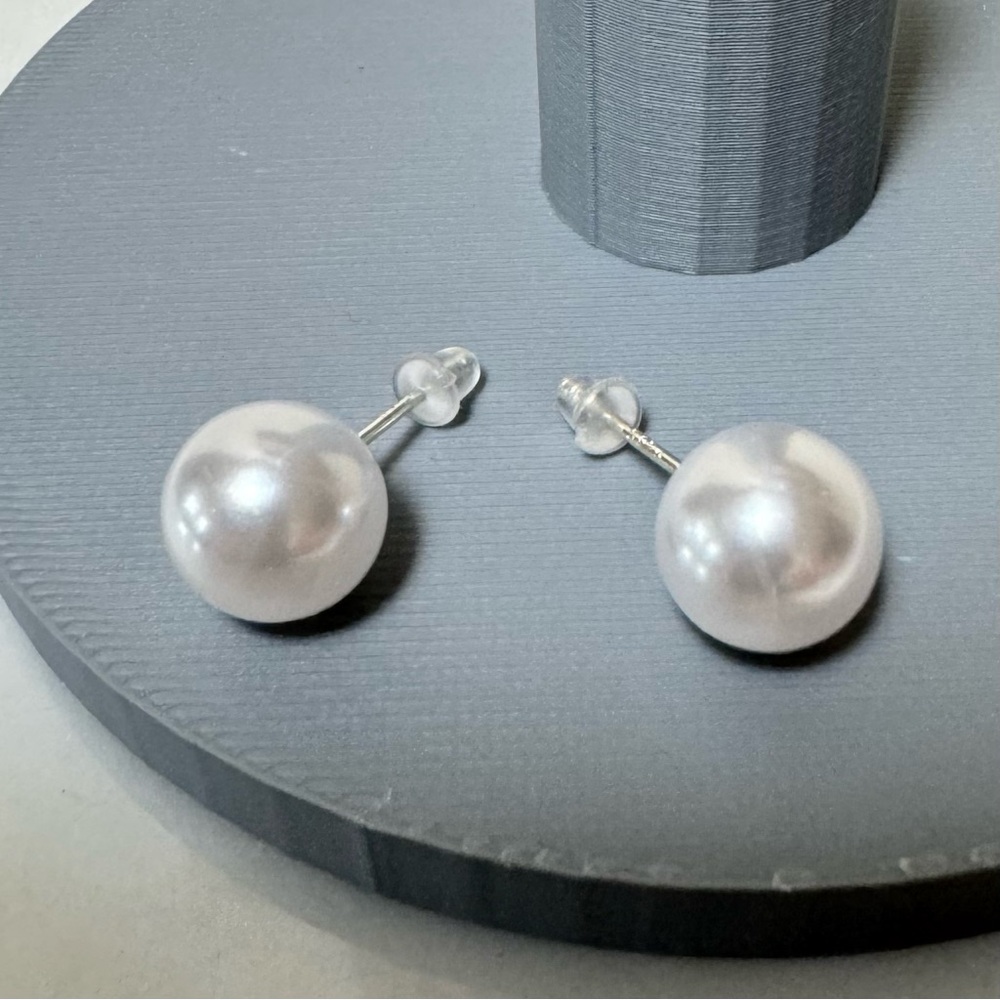 10mm White Faux Pearl with 925 Sterling Silver Earring Posts Stud Earrings